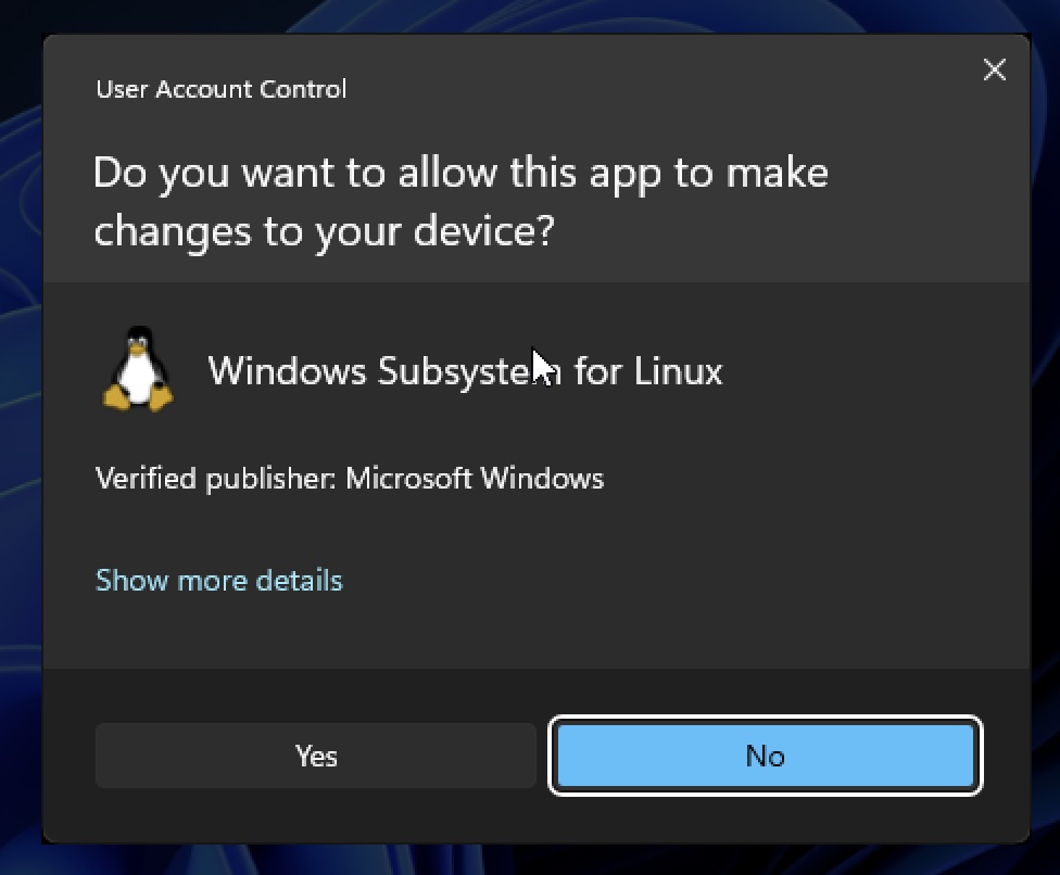 Windows Subsystem for Linux - Prompt Windows 11